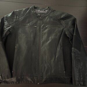 Mens Wilson Leather GIII Black Cafe Racer Polyurethane Biker Jacket Size Large